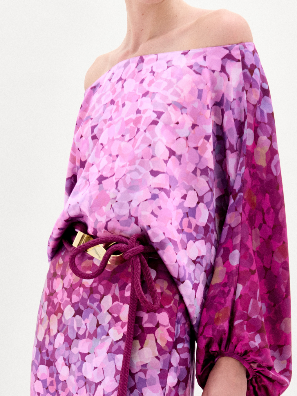 Pink-purple Gradient Off-shoulder Print Long Dress