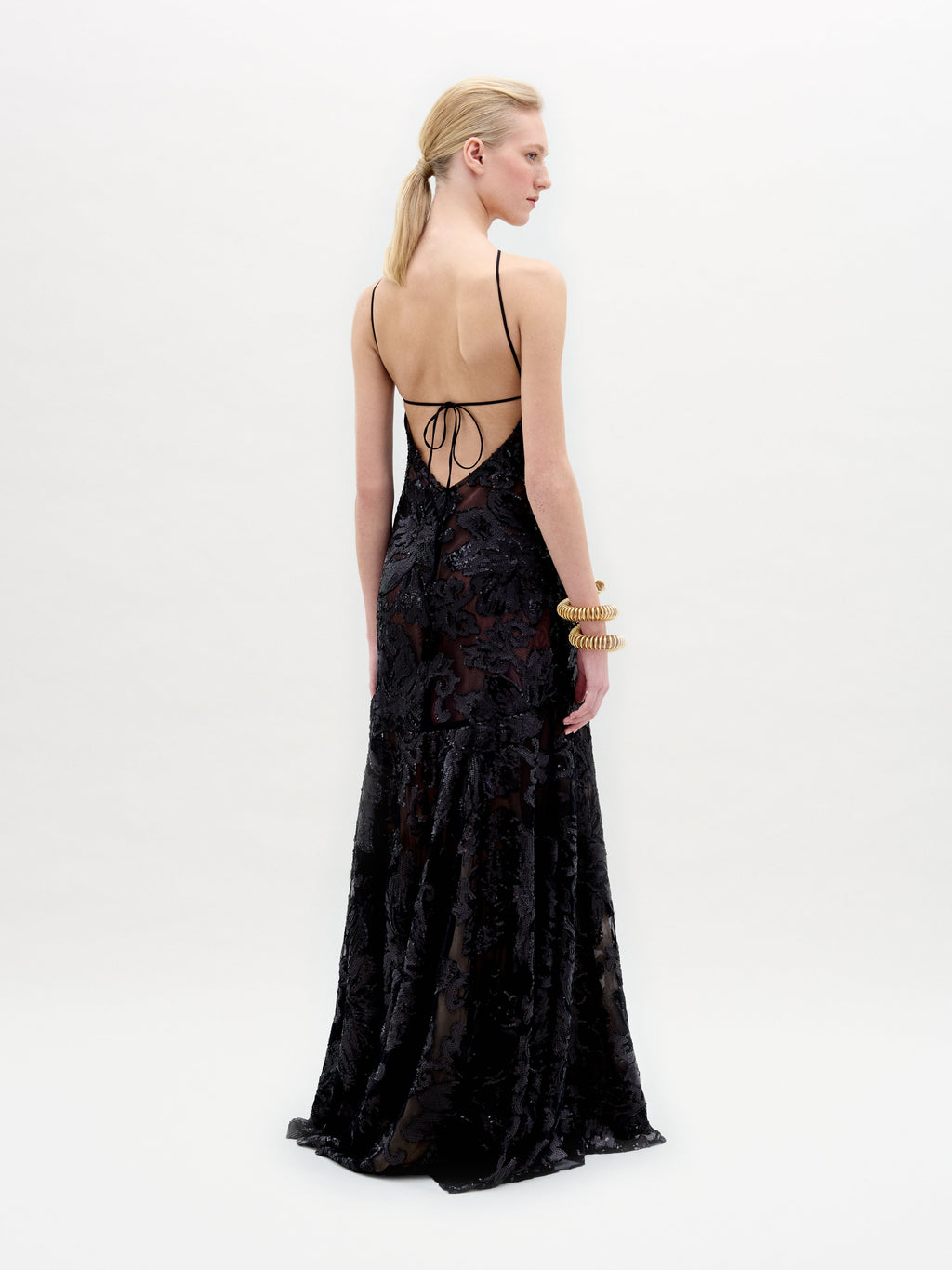 Black Embroidered Lace Long Dress