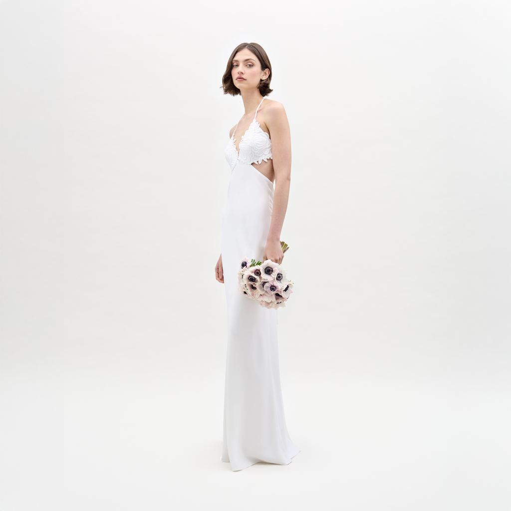 White Lace Halter Wedding Gown
