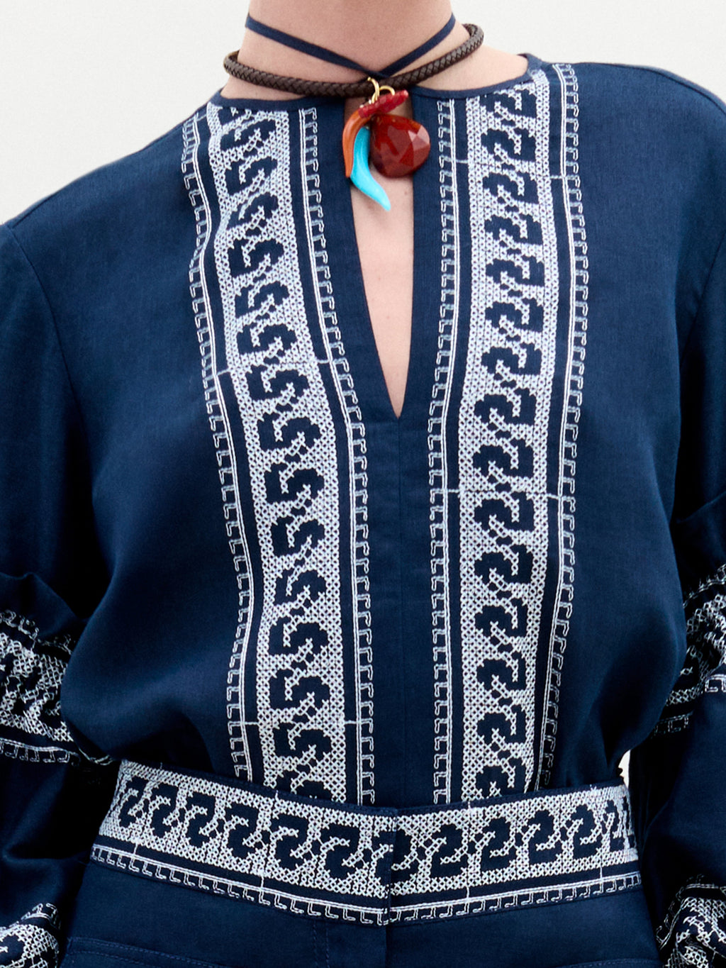 Ethnic Embroidered Flare-Sleeve Top