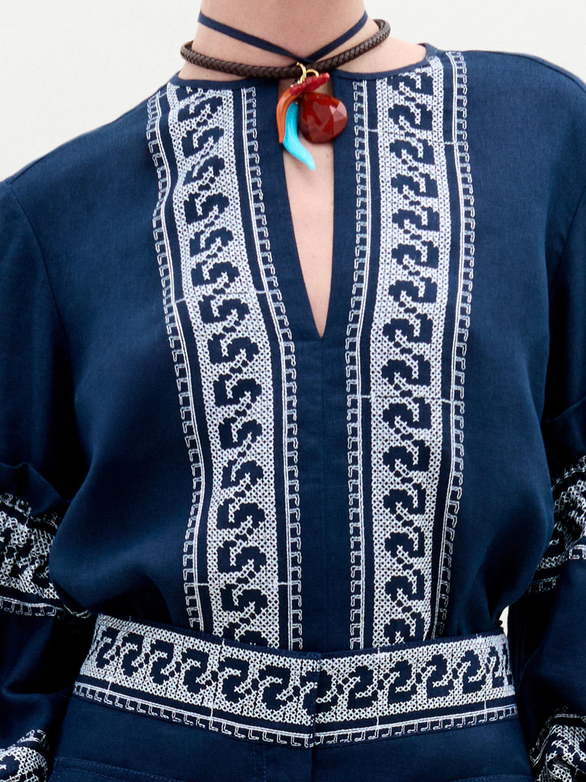 Ethnic Embroidered Flare-Sleeve Top