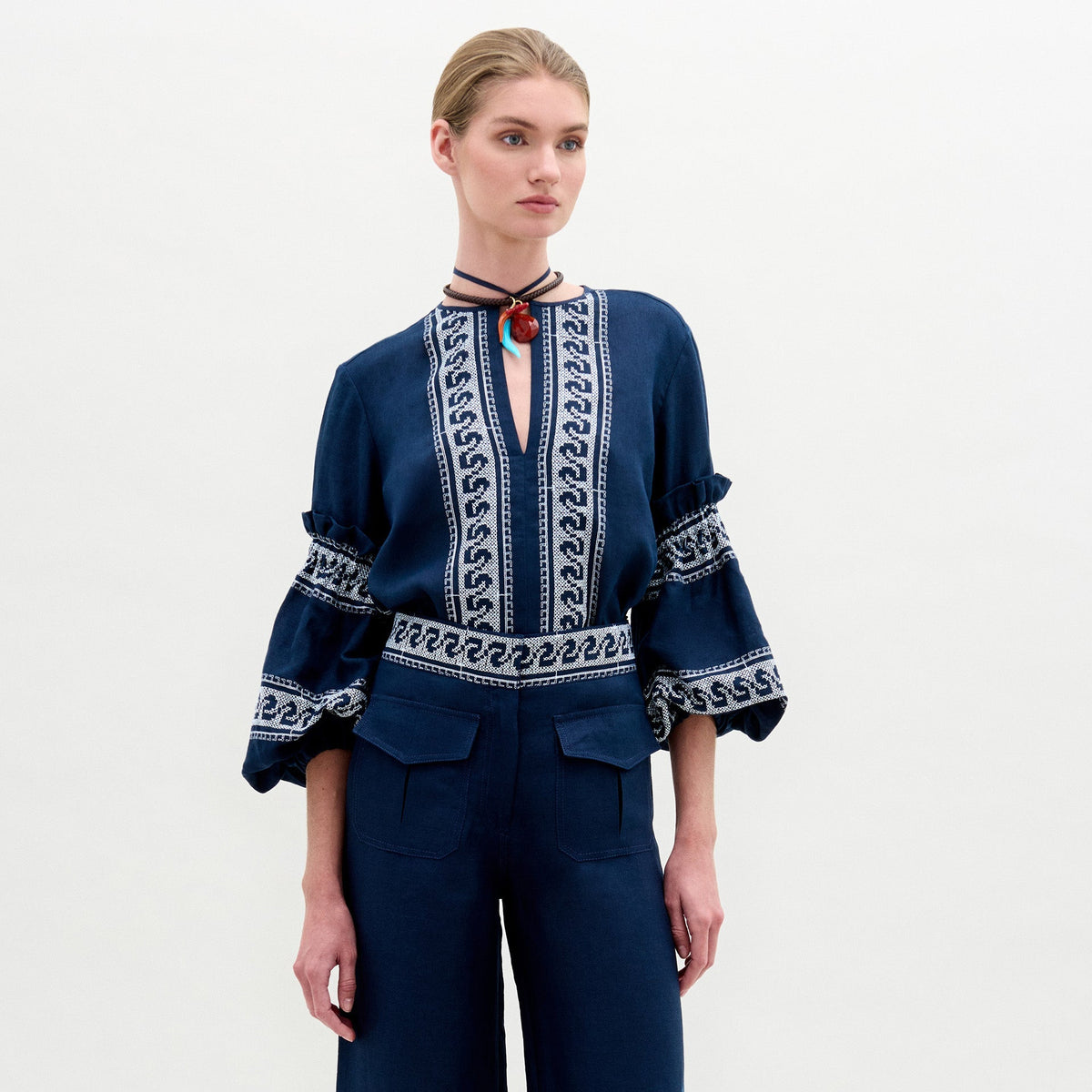 Ethnic Embroidered Flare-Sleeve Top