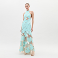 Aqua Floral Cutout Maxi Dress