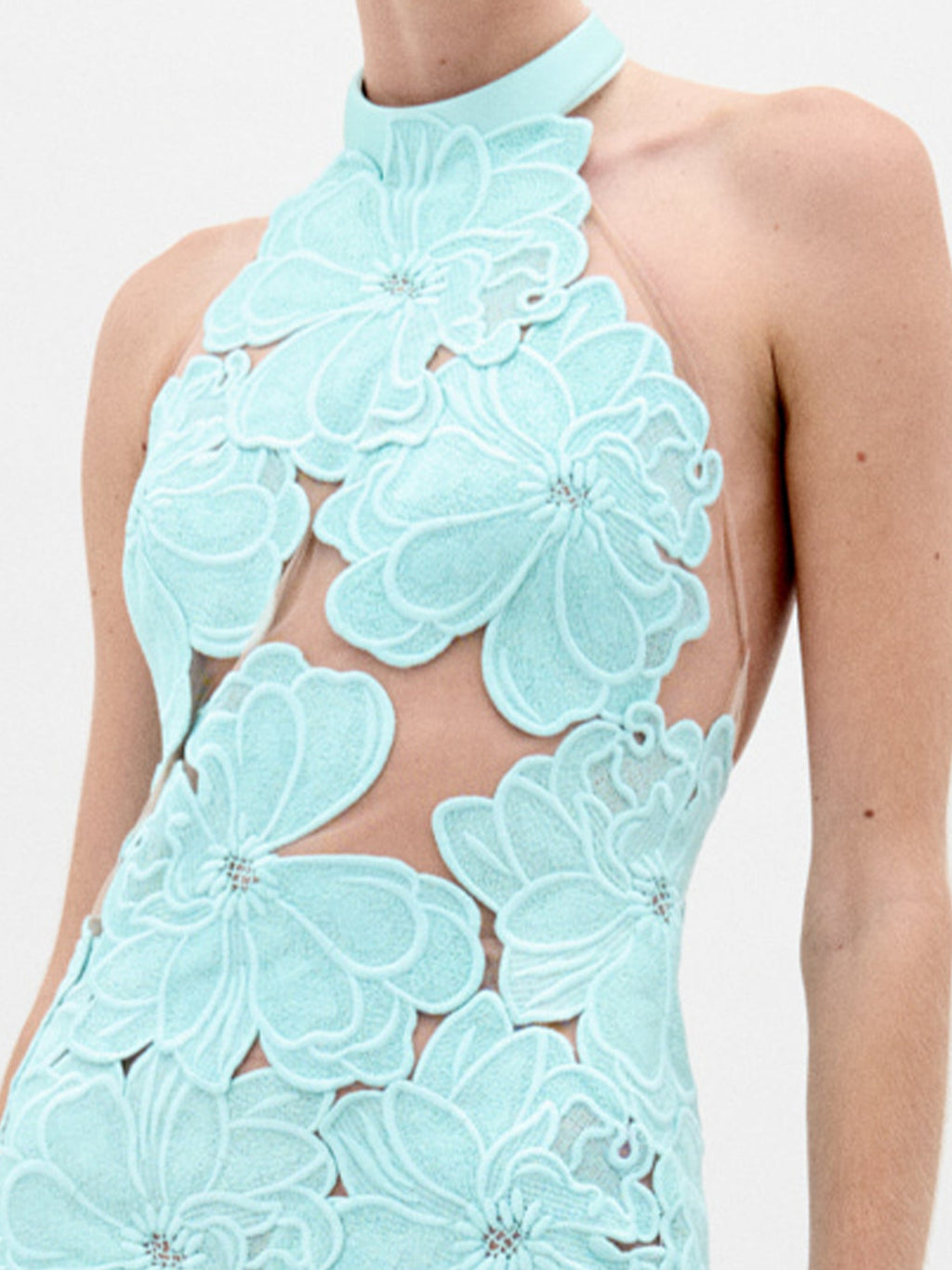 Aqua Floral Cutout Maxi Dress