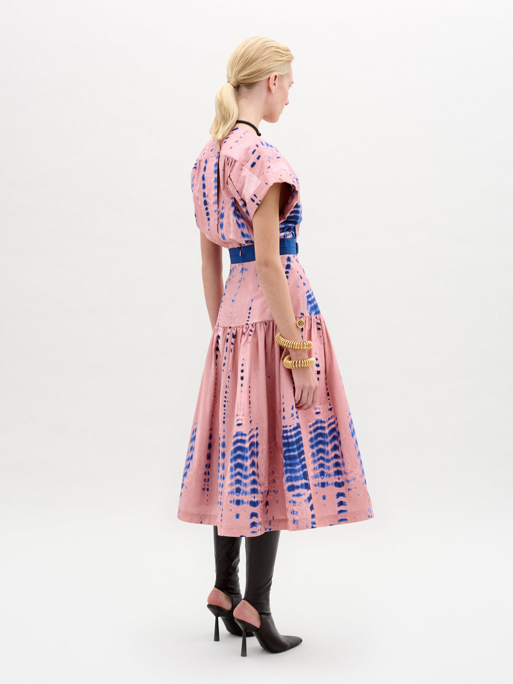 Pink Blue Printed V-neck Dress