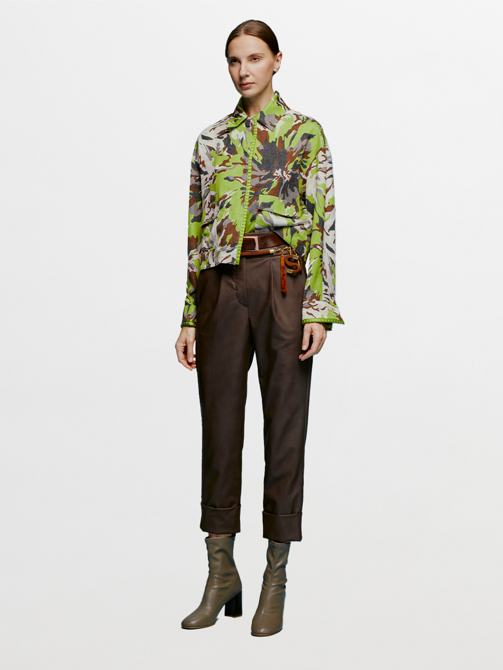 Brown High-Waist Wide-Leg Trousers