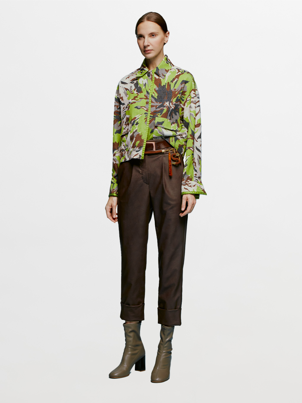 Brown High-Waist Wide-Leg Trousers