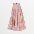 Retro Colorful Stripe Layered Long Skirt