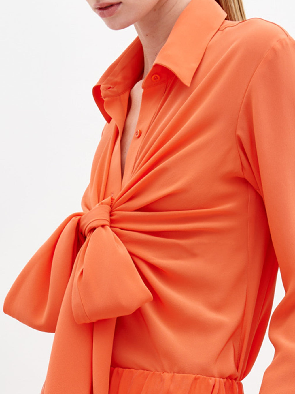 Bright Orange Tie Long-sleeve Top