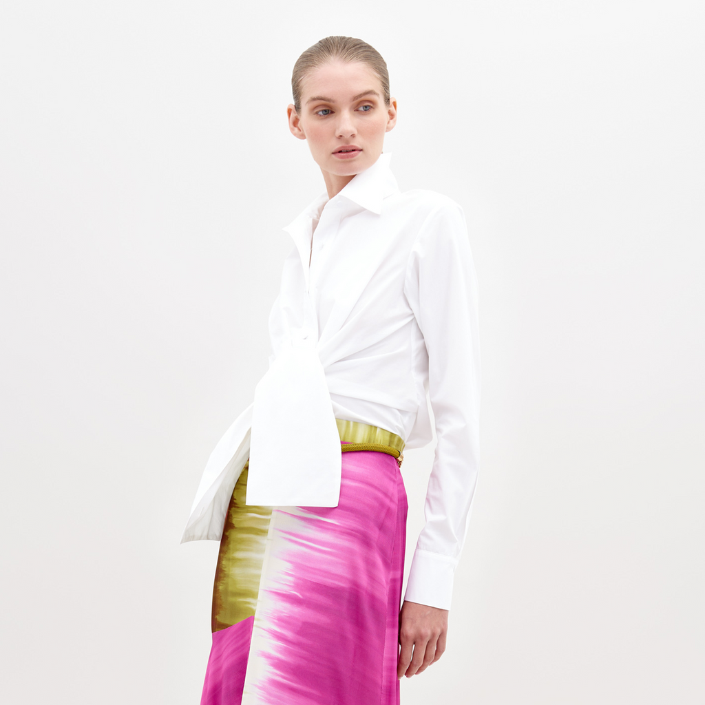 White Asymmetrical Knot Blouse