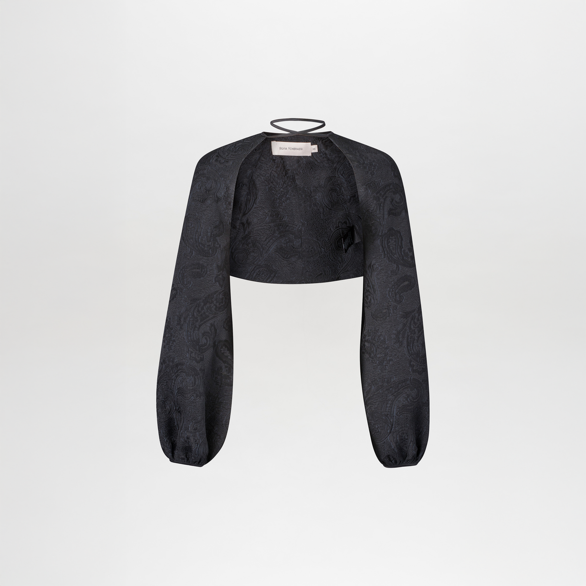 Black Jacquard Lantern Sleeve Crop Jacket