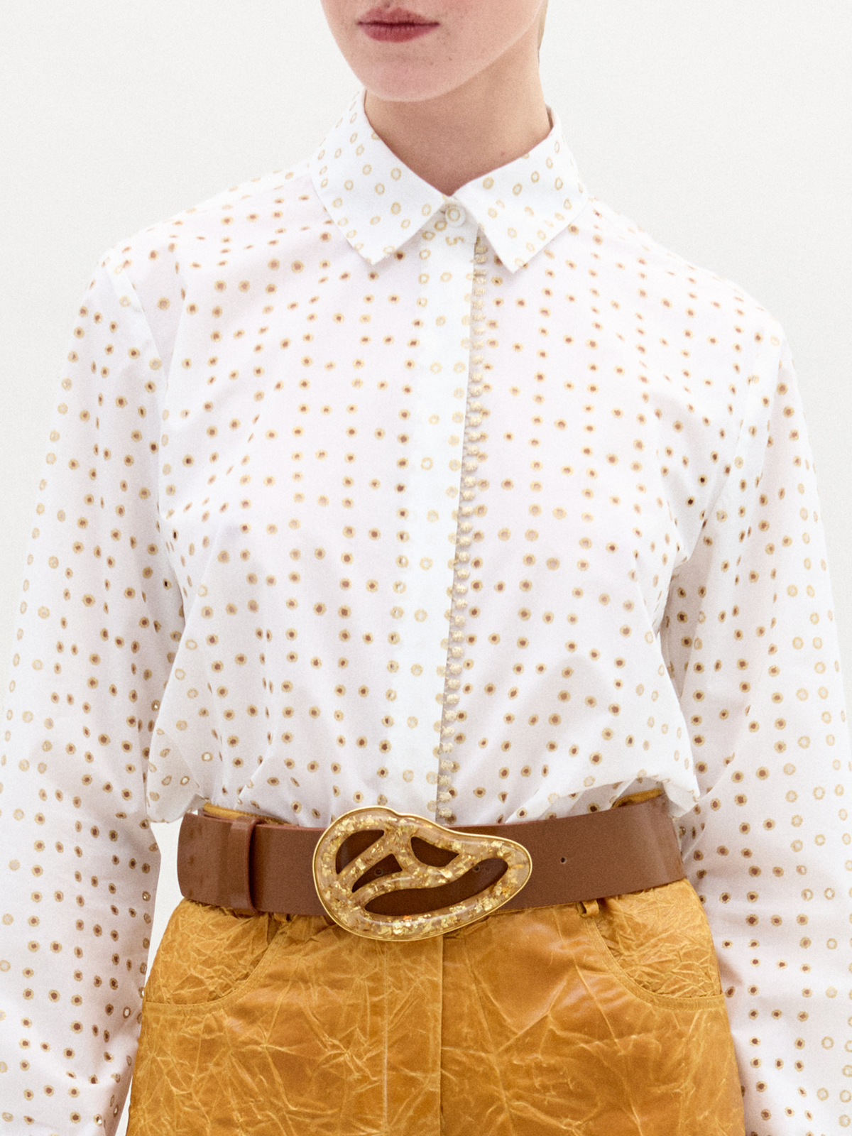 White-Gold Polka-Dot Commuter Shirt