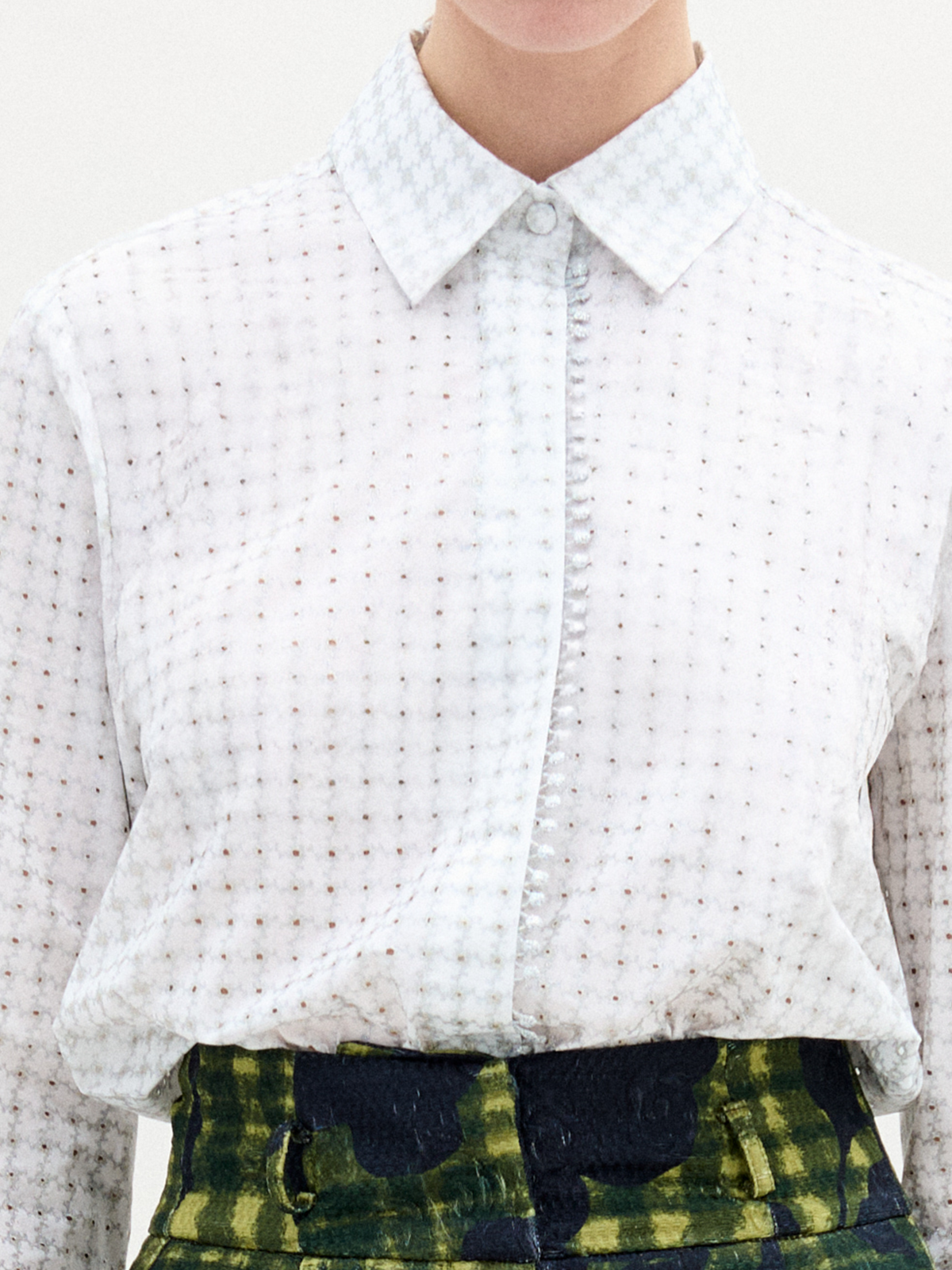 Green Grid Flocked Pattern Trousers
