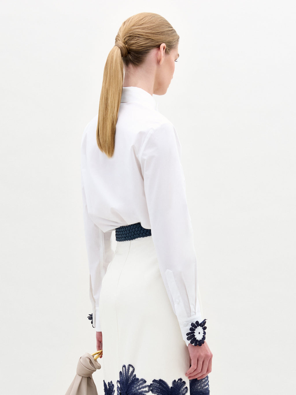 Floral - Trimmed Long - Sleeve Blouse