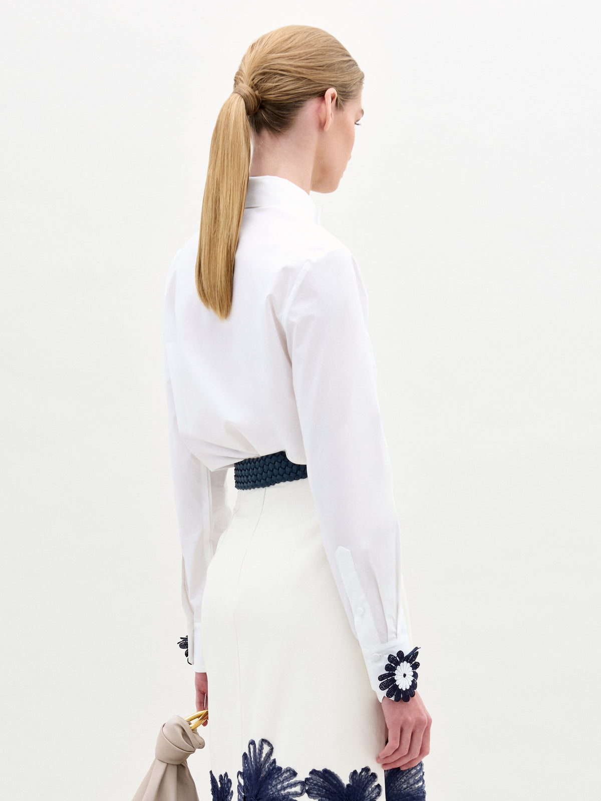 Floral - Trimmed Long - Sleeve Blouse