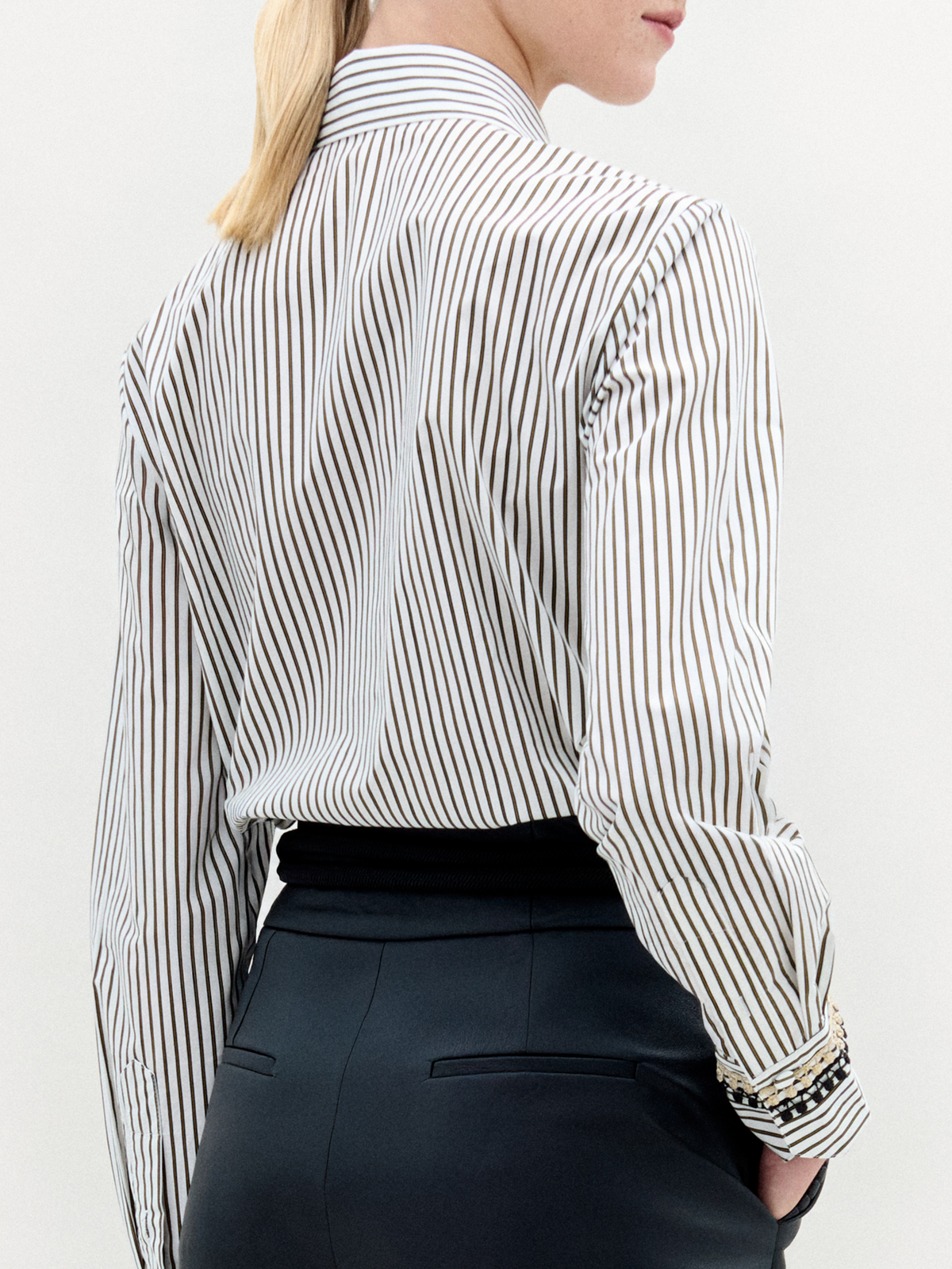 Long-Sleeve Striped Beaded Shirt