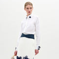 Floral - Trimmed Long - Sleeve Blouse
