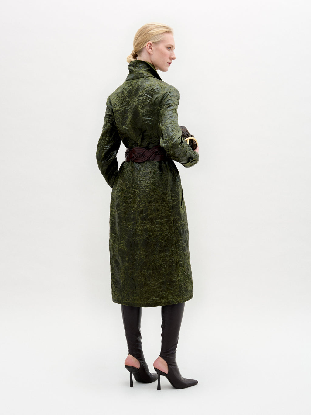 Retro Green Textured Trench Jacket