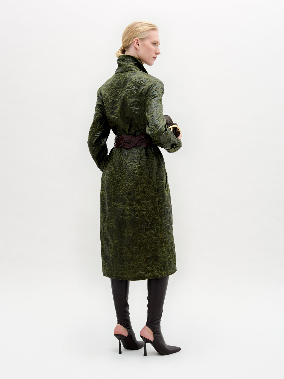 Retro Green Textured Trench Jacket