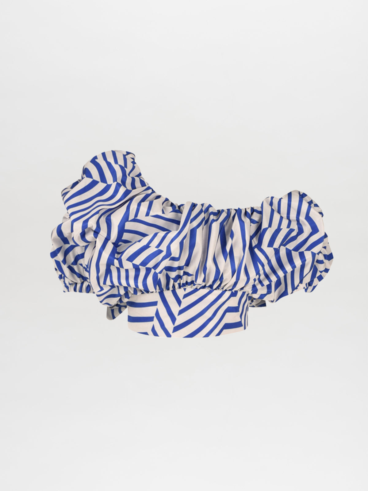Blue-White Geometric-Striped Ruffled Top