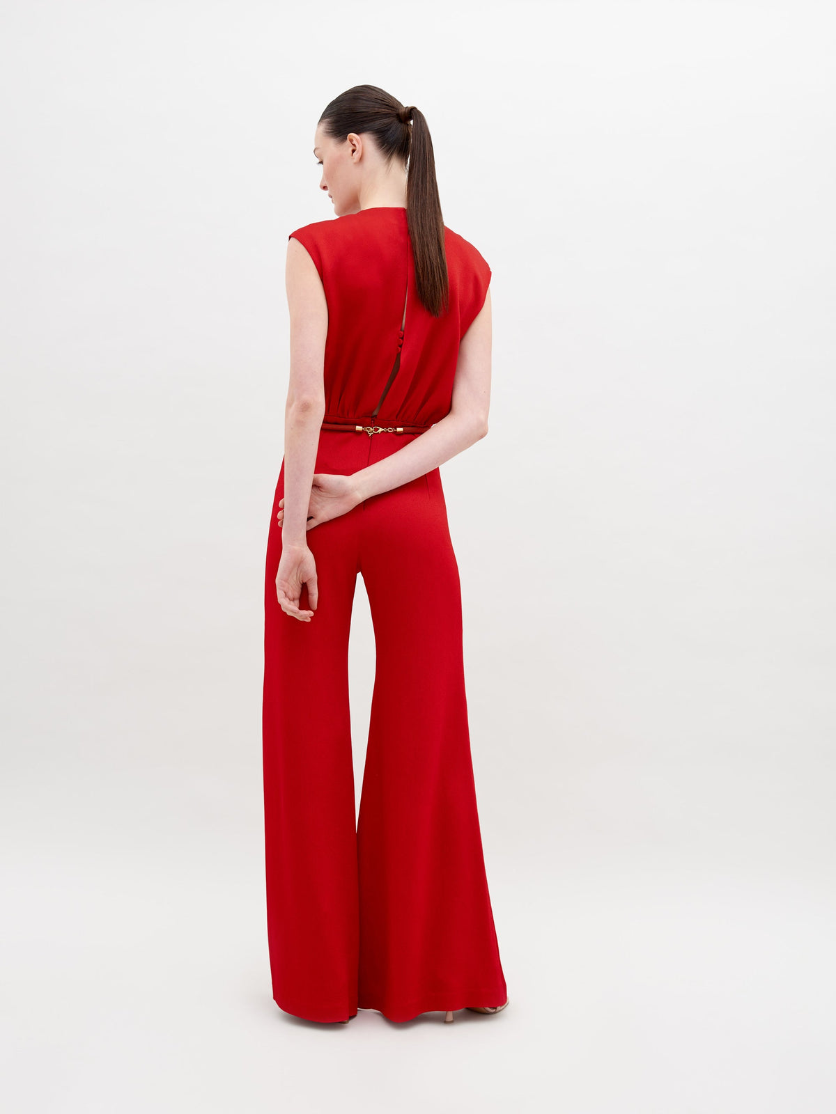 Red Fitted-Waist Jumpsuit