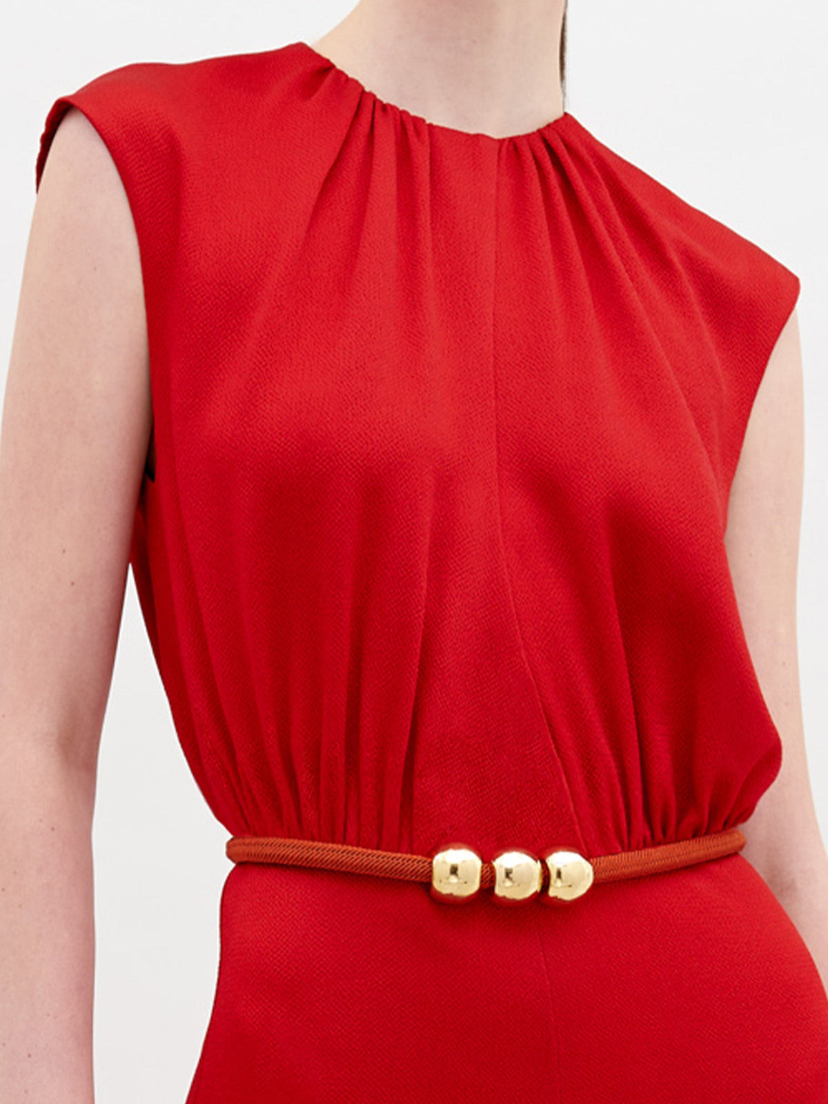 Red Fitted-Waist Jumpsuit