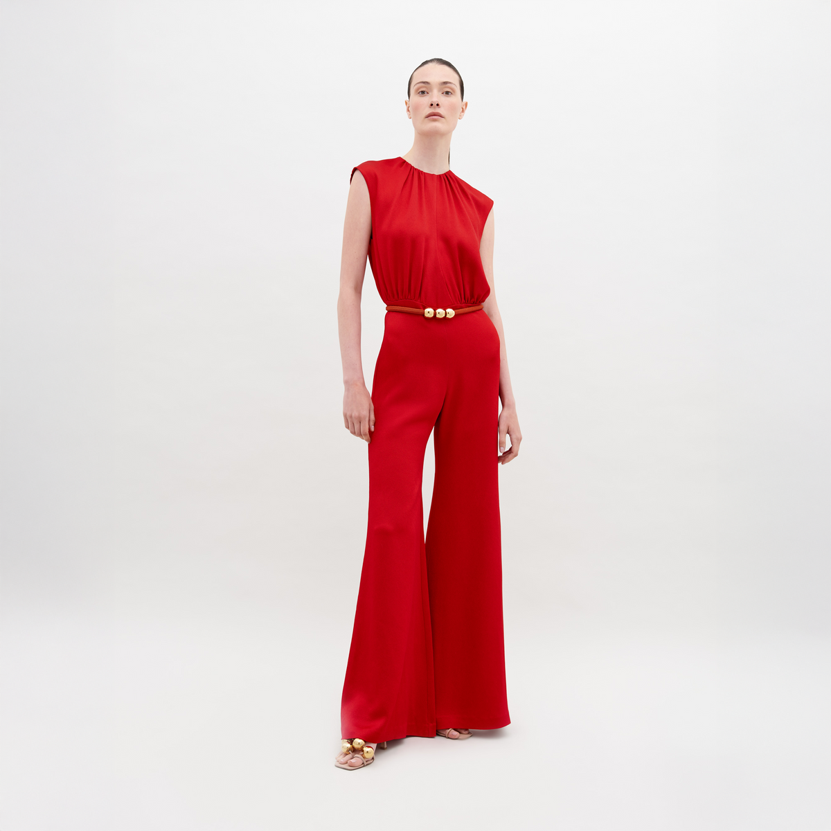 Red Fitted-Waist Jumpsuit