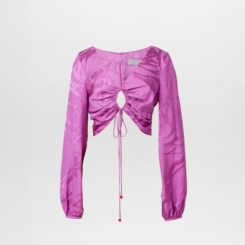 Square Neck Drawstring Long Sleeve Cropped Top