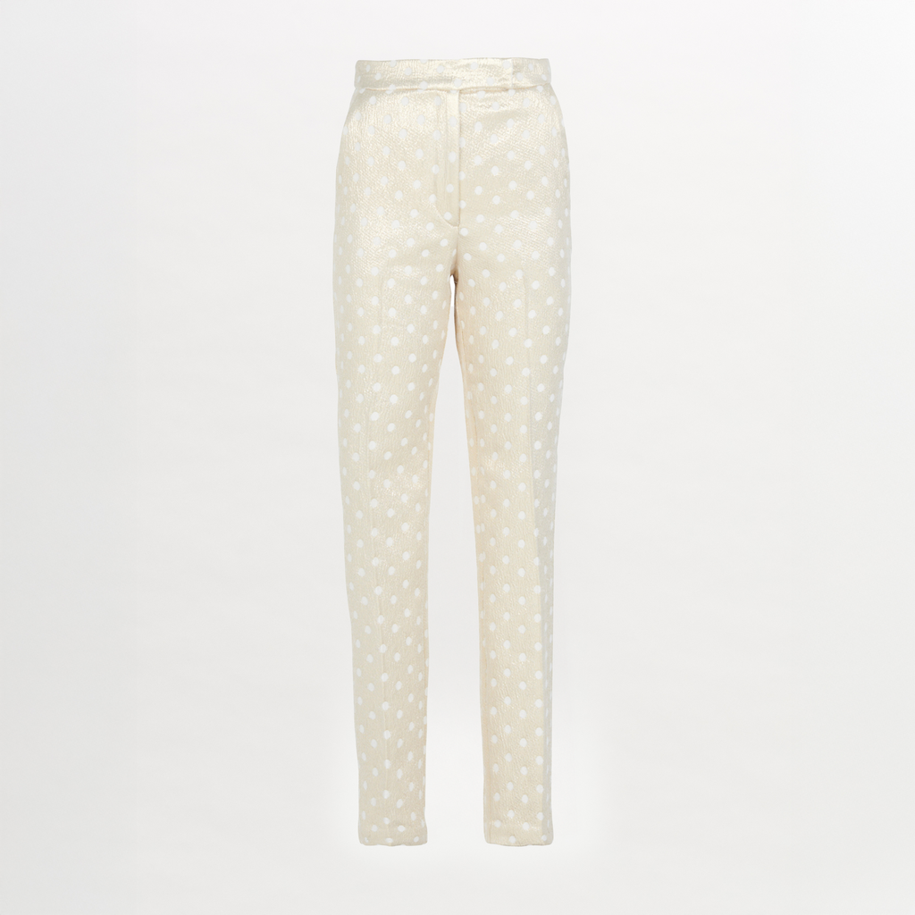 Cream Polka-dot Straight Pants