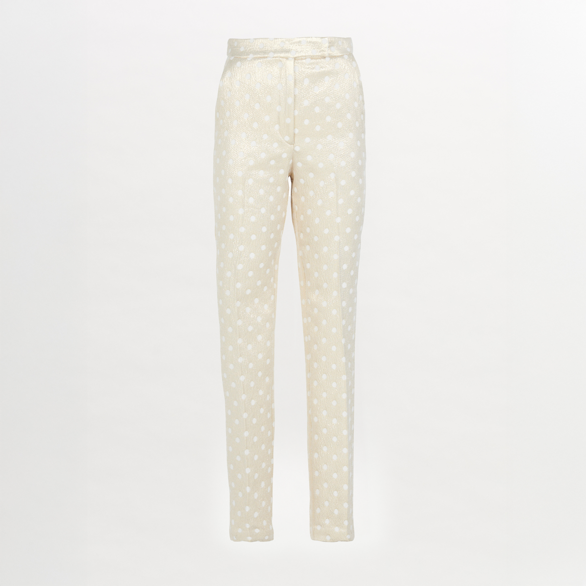 Cream Polka-dot Straight Pants