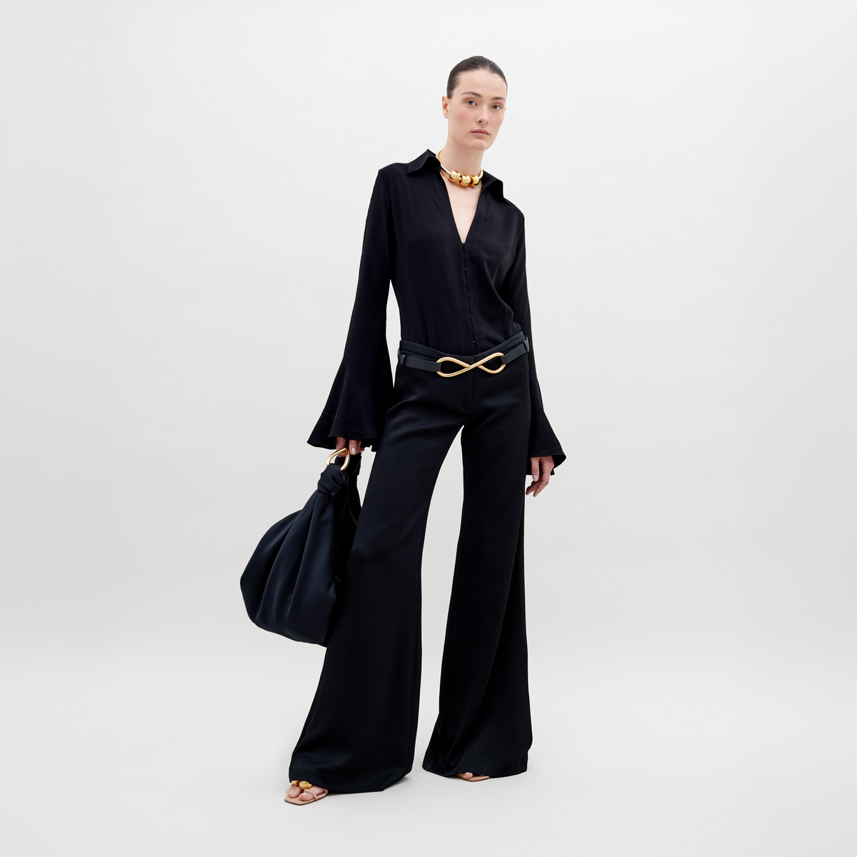 Black Drapey Wide-Leg Trousers
