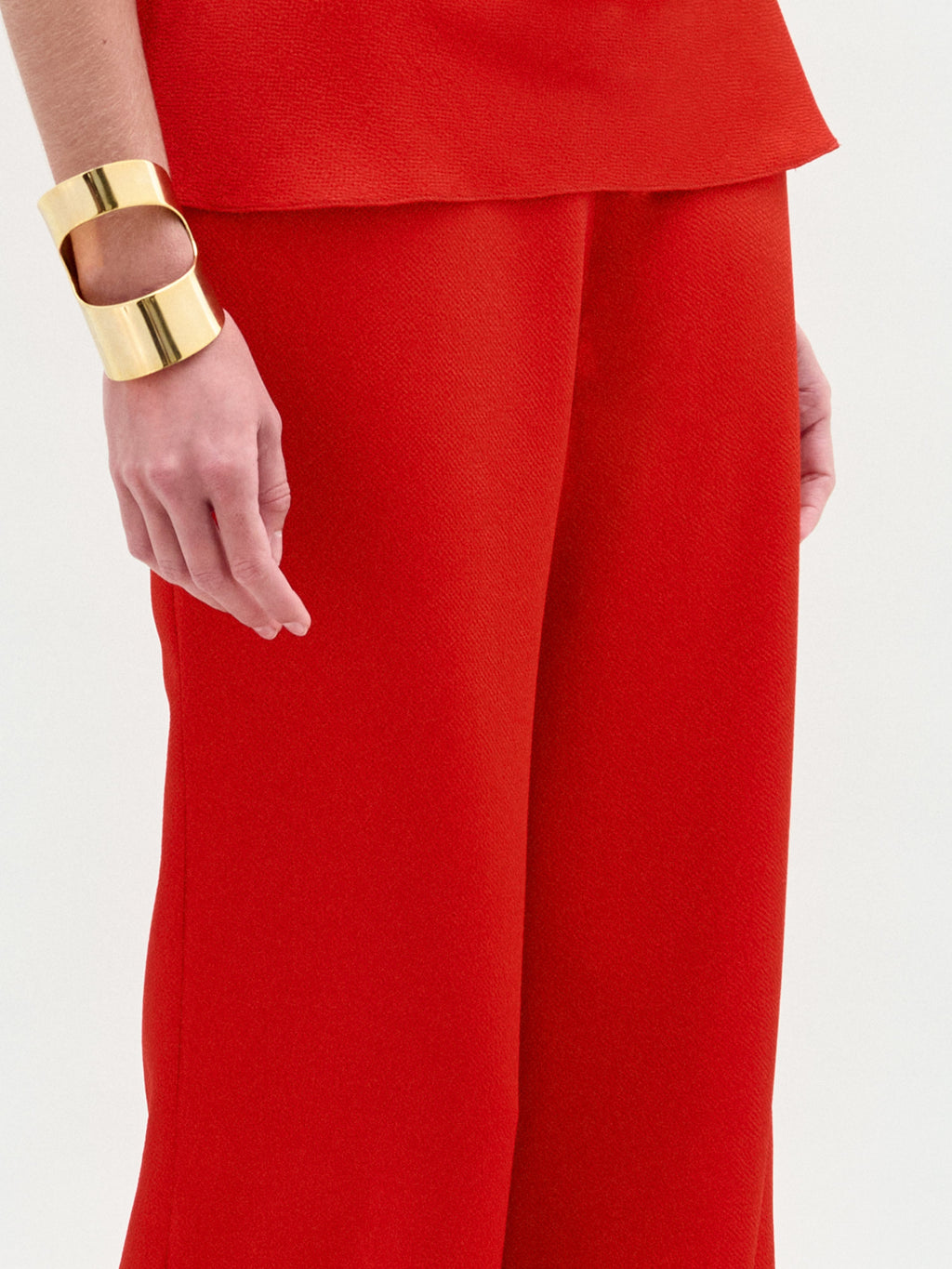 Red High-Neck Wide-Leg Pants