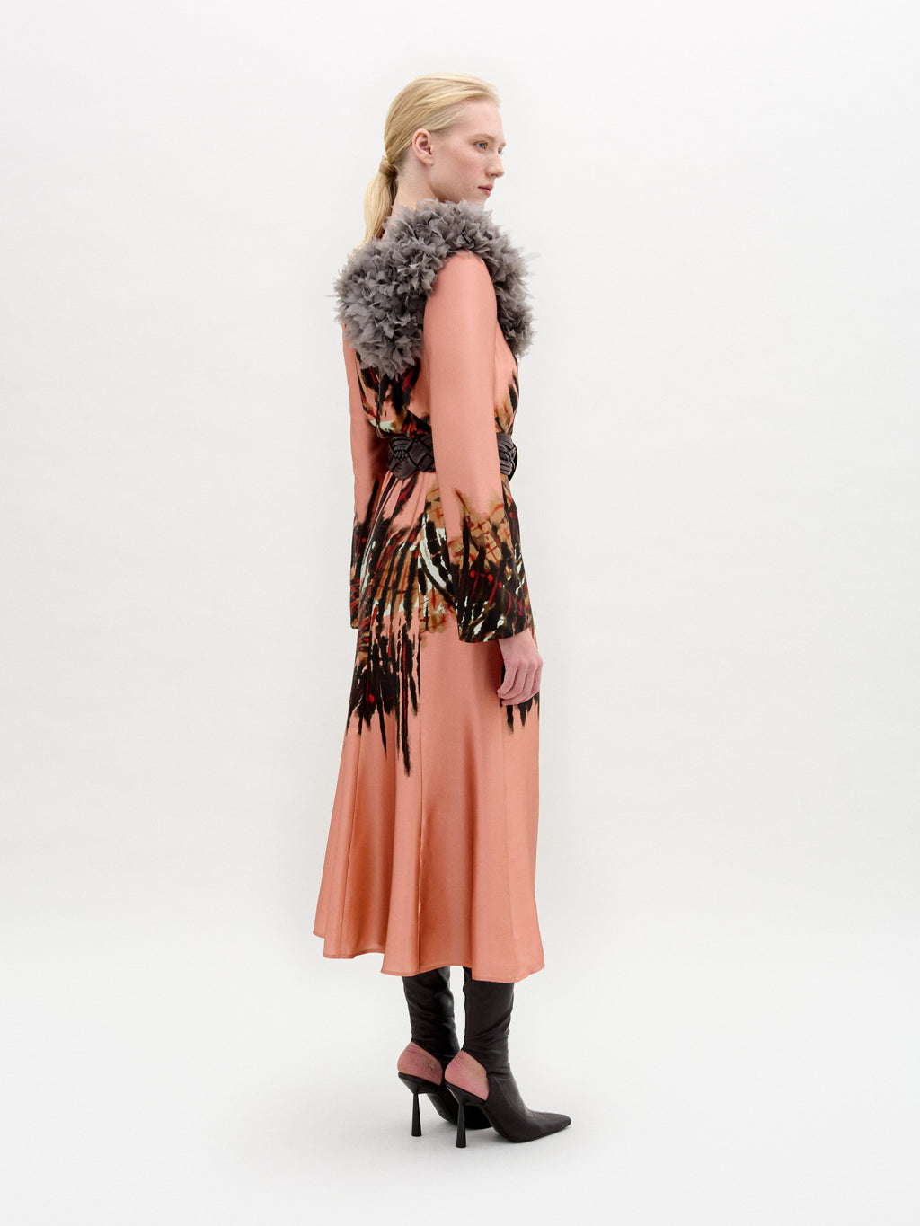 Feather Collar Printed Dress