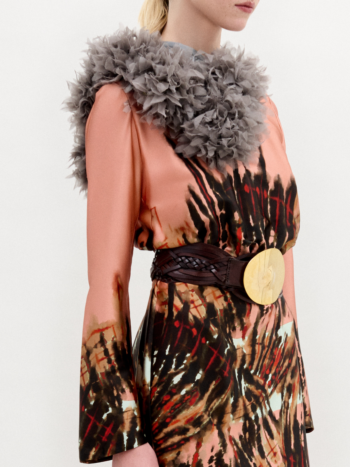 Feather Collar Printed Dress