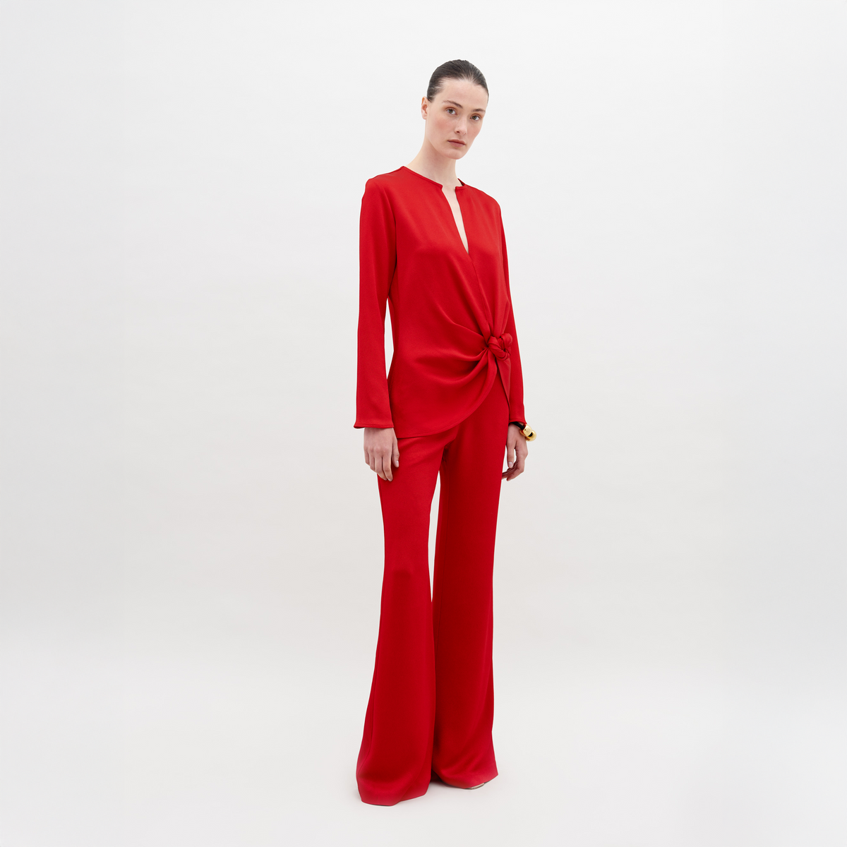 Red Long-Sleeve Flare Pants