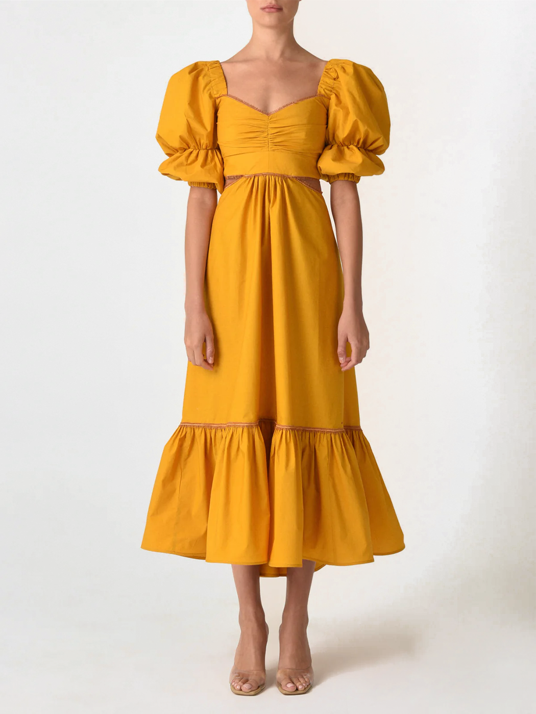 Mustard Ruffle Sleeve Maxi Dress