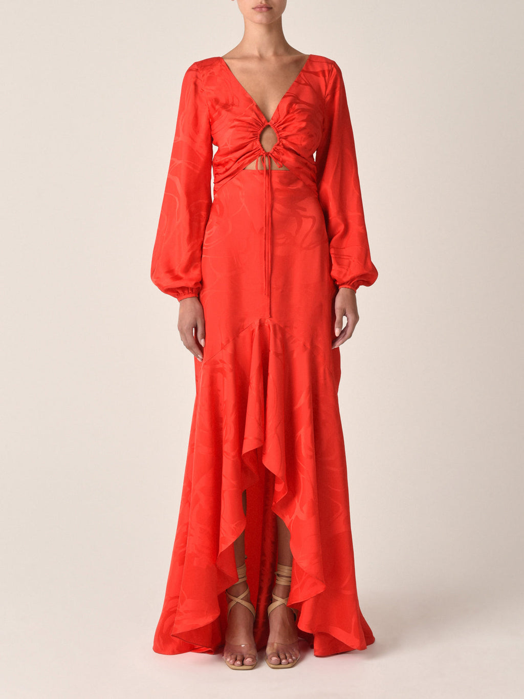 Lantern Sleeve Red Maxi Dress