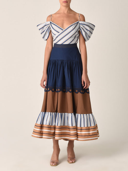 Blue - white Striped Flared - sleeve Cami