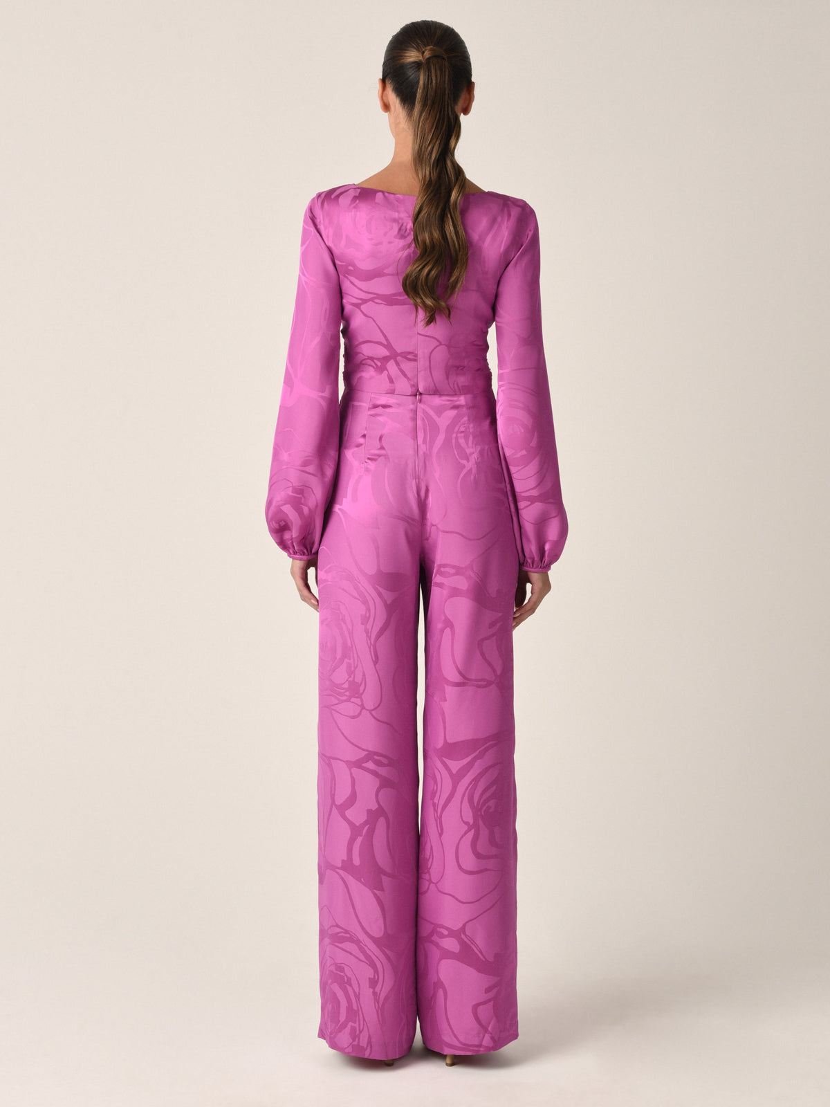 Purple Printed High-Waisted Wide-Leg Trousers