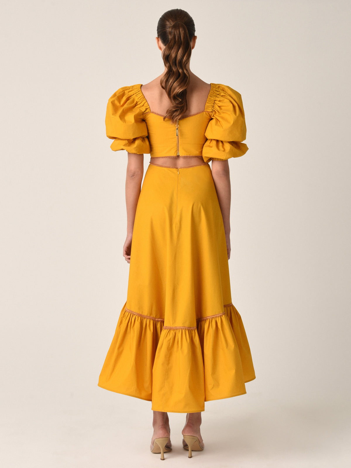 Mustard Ruffle Sleeve Maxi Dress