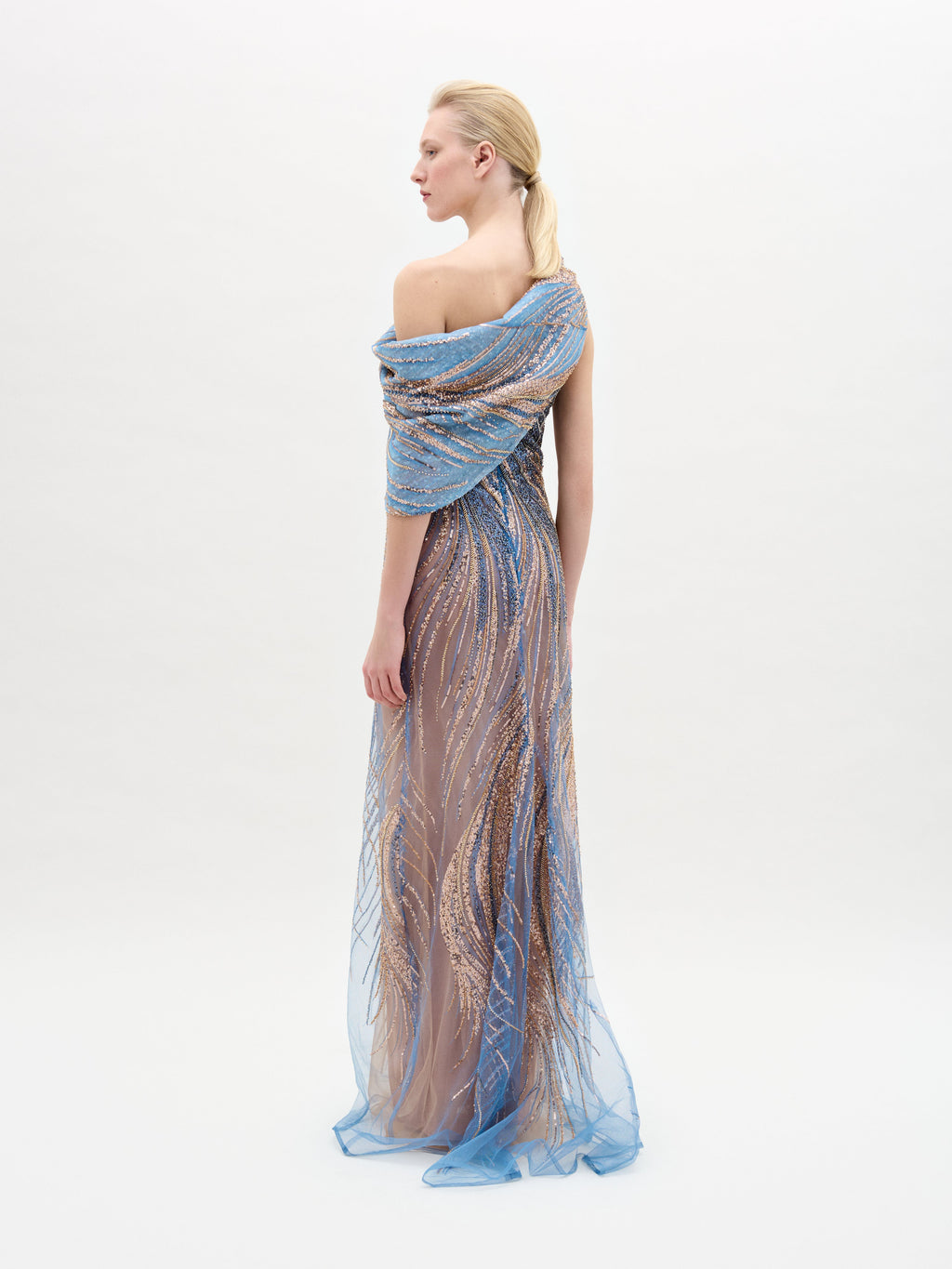 Blue-gold Gradient Sequin Long Dress