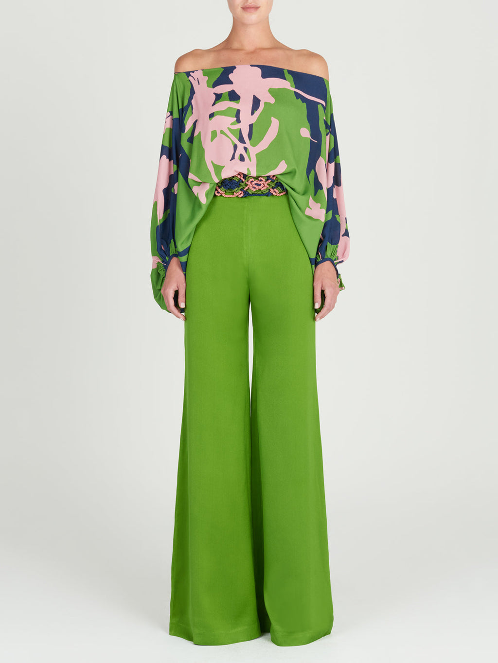 Green Commuter Wide-Leg Pants