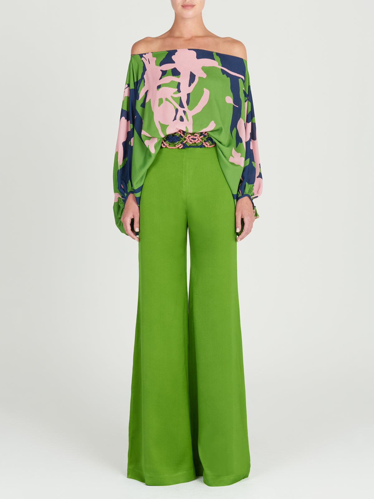 Green Commuter Wide-Leg Pants