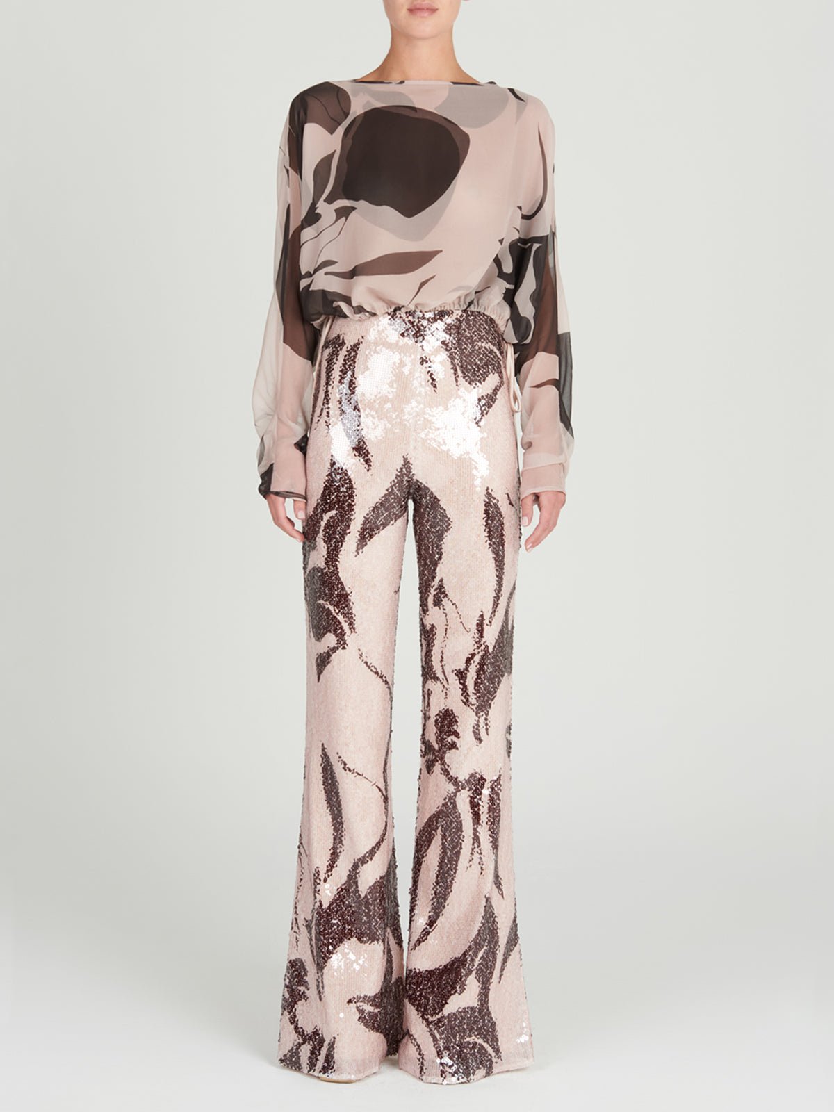 Printed Drawstring Long-Sleeve Top