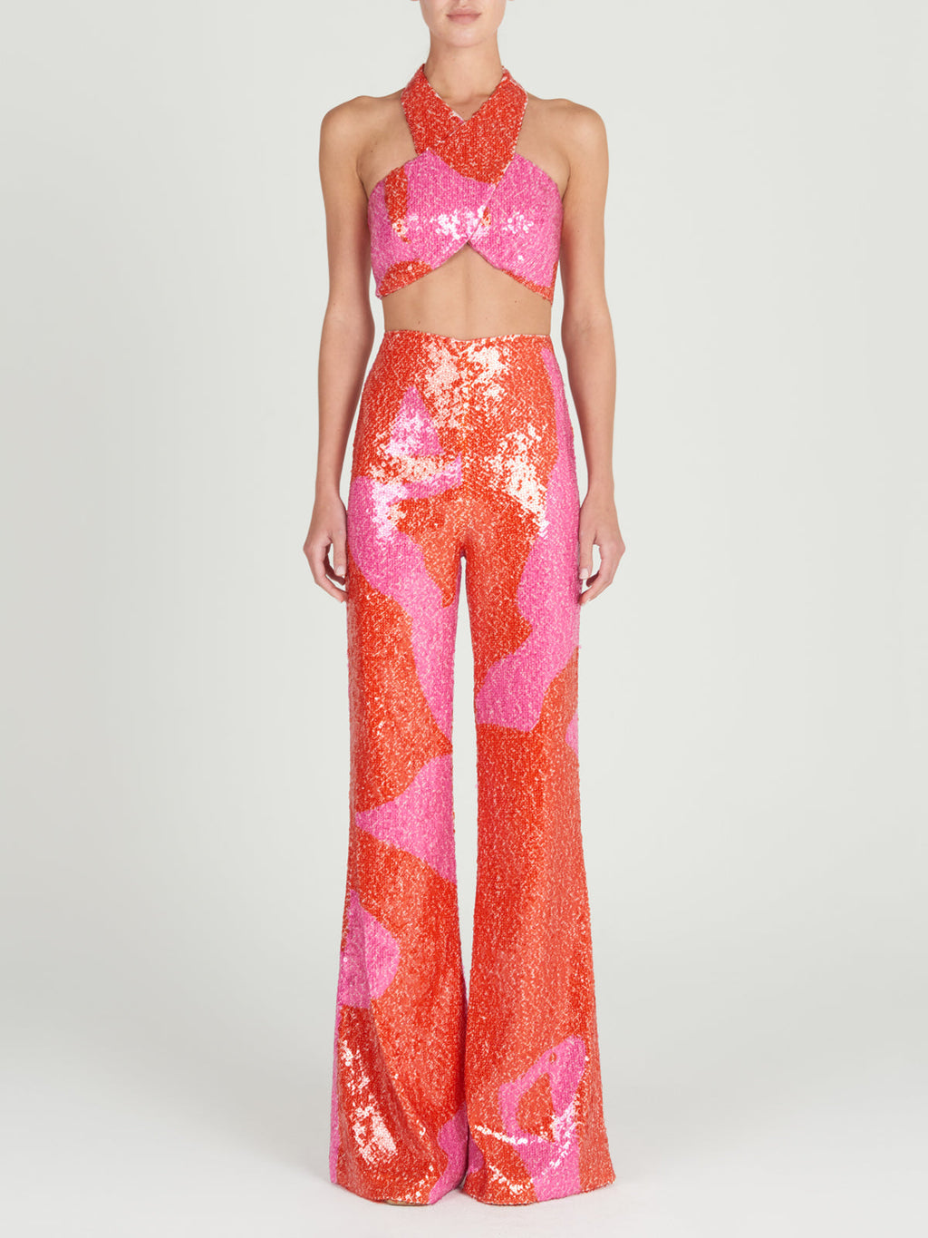 Cross - Neck Pink Sequin Crop