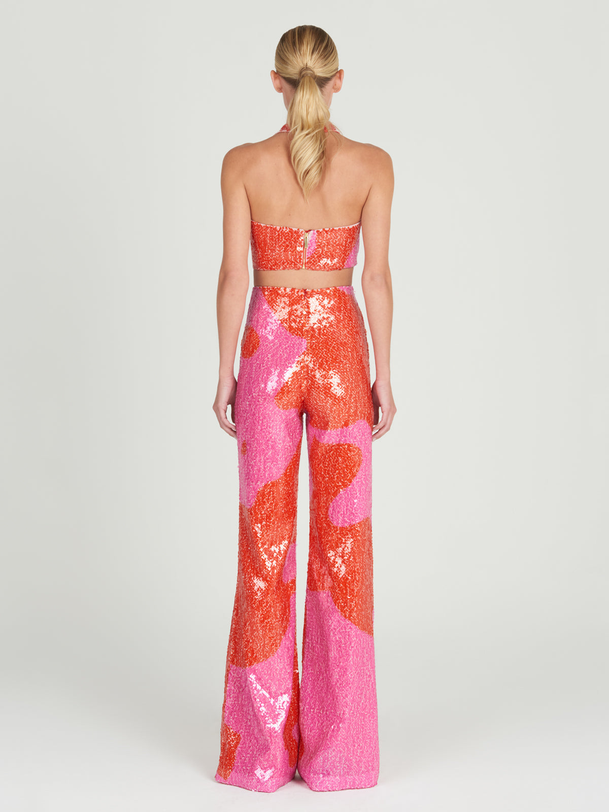 Cross - Neck Pink Sequin Crop