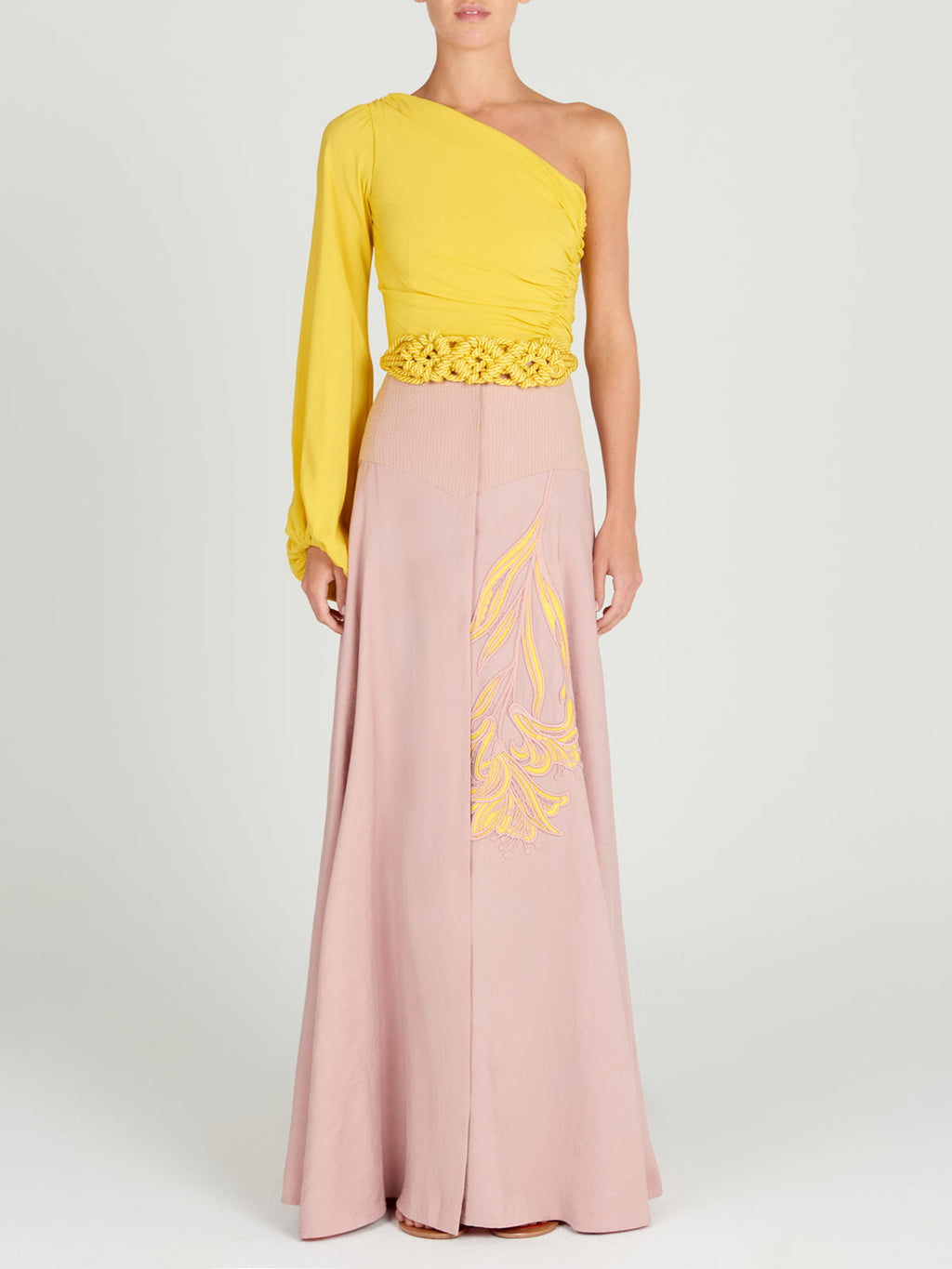Yellow One-shoulder Ruched Top