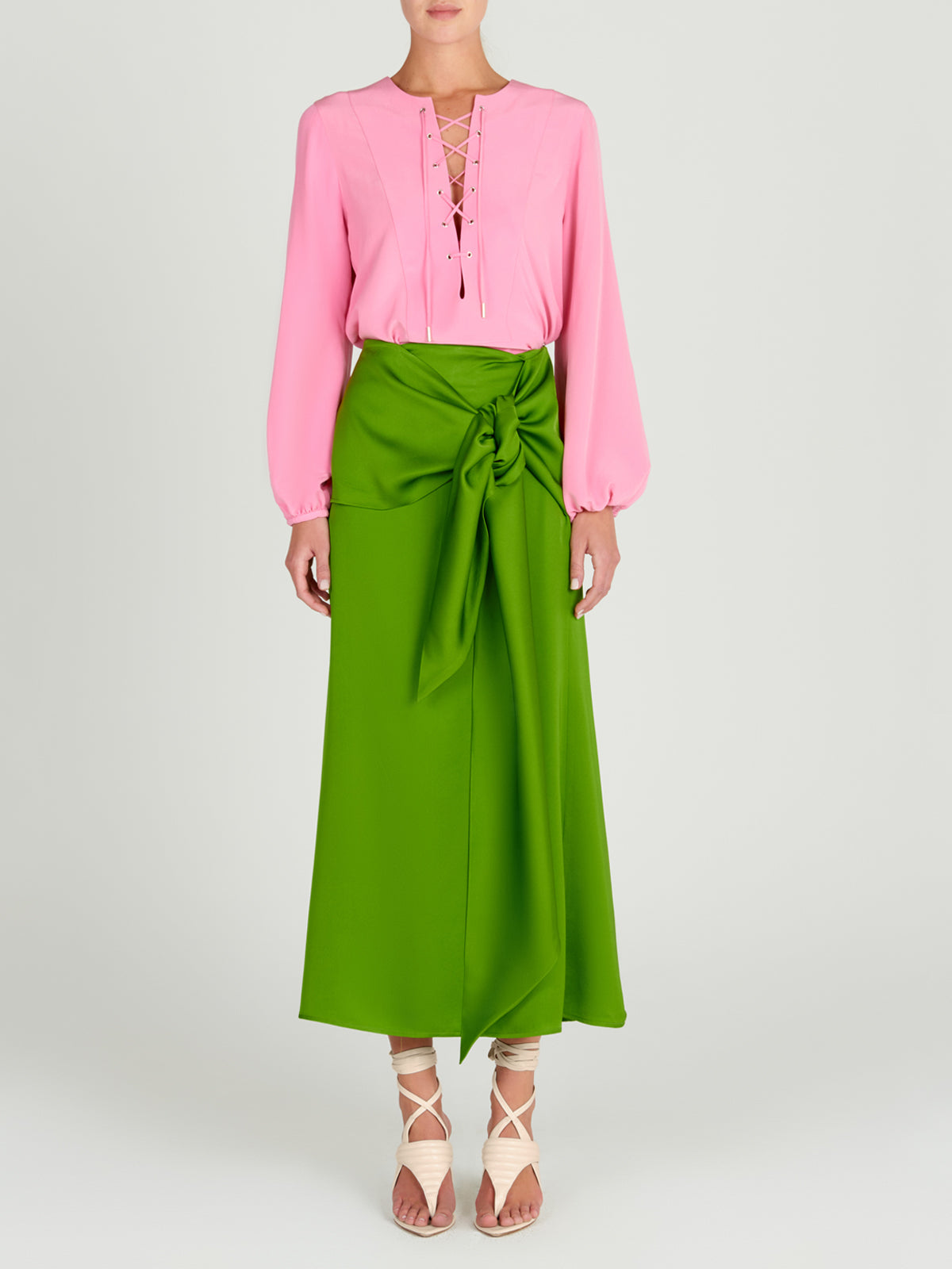 Green Ribbon Mid-Length Skirt