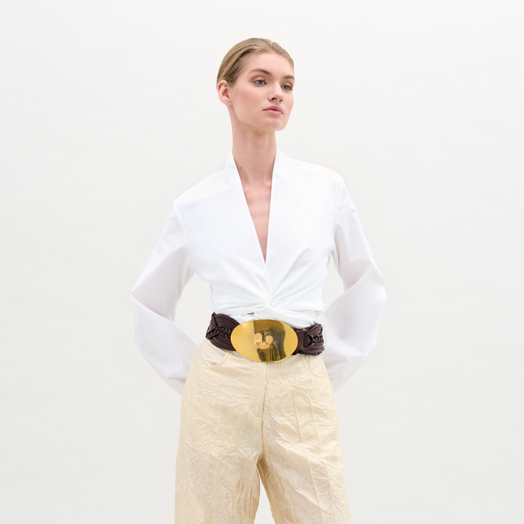 White V-neck Cinched Shirt