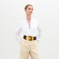 White V-neck Cinched Shirt